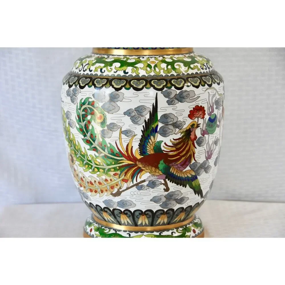 1950s Chinese Bronze Cloisonné Vase With Dragons and Phoenix